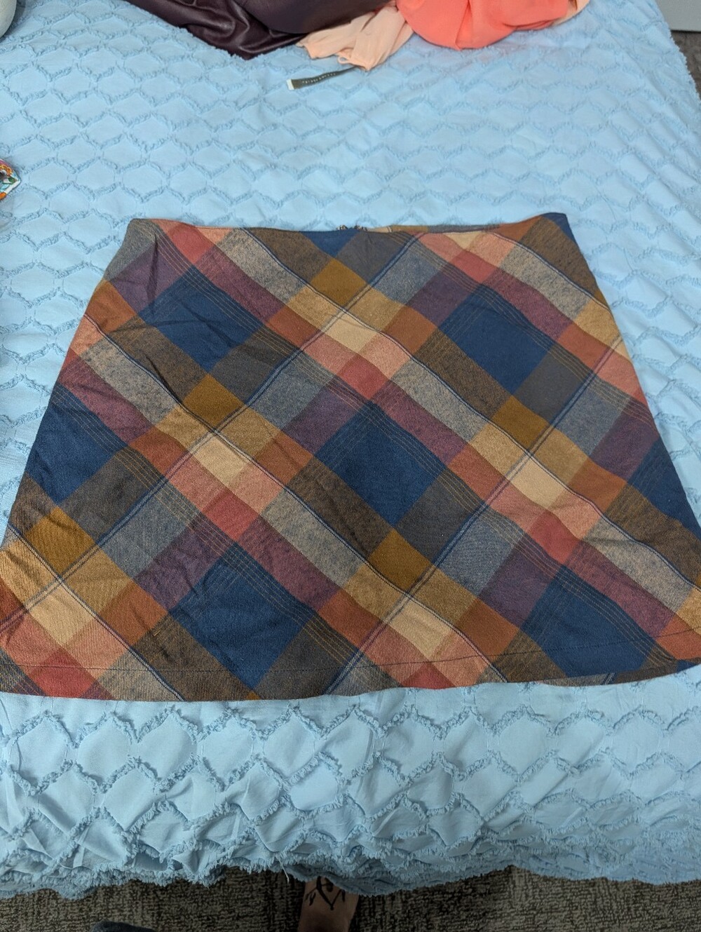 Plaid A-Line Skirt in Navy & Rust - Women Skirt